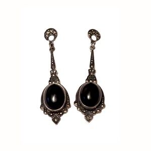 Vintage Earrings Sterling Silver And Black Onyx